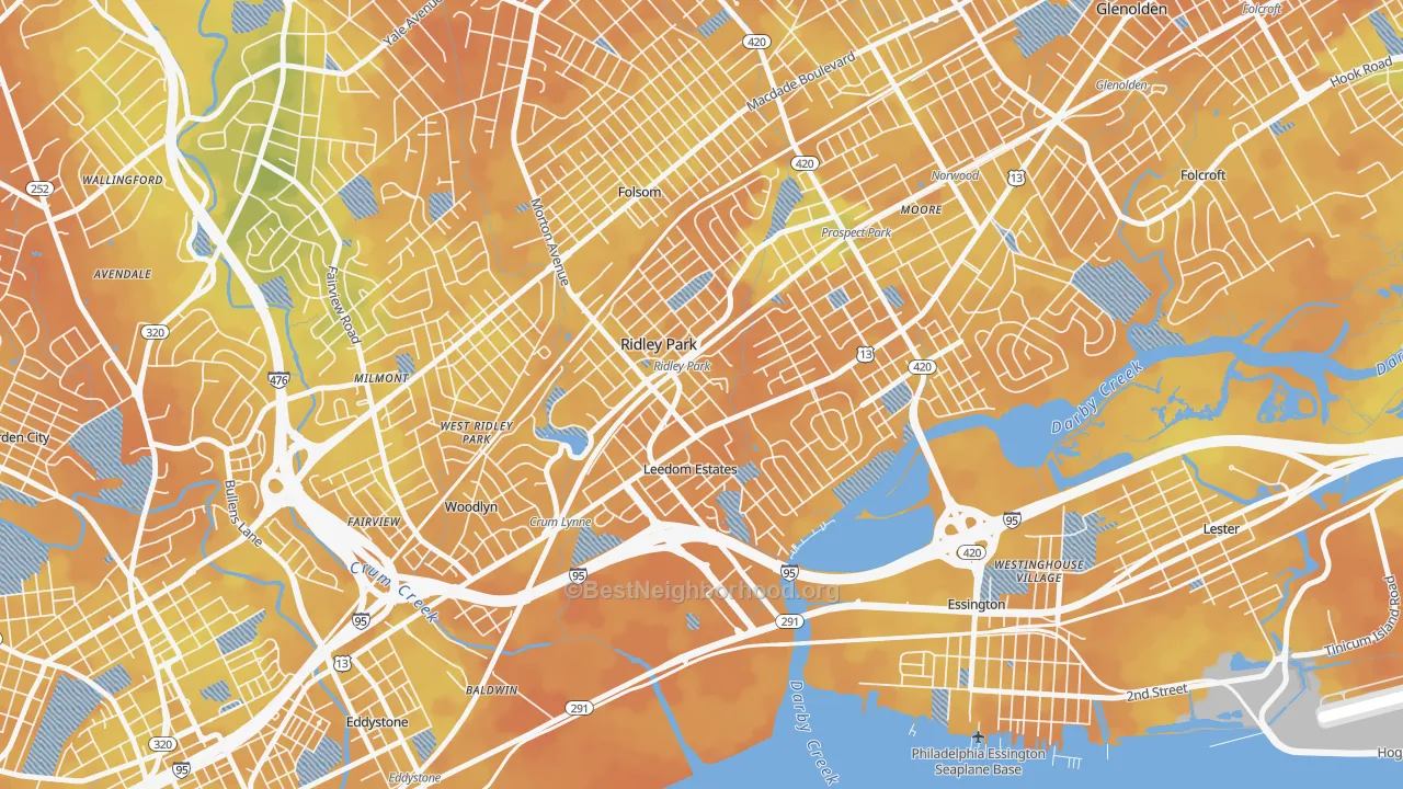 Bike Grade map of 19078, PA