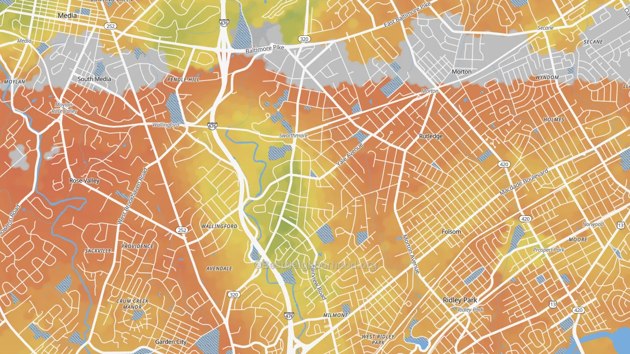 Bike Grade map of 19081, PA