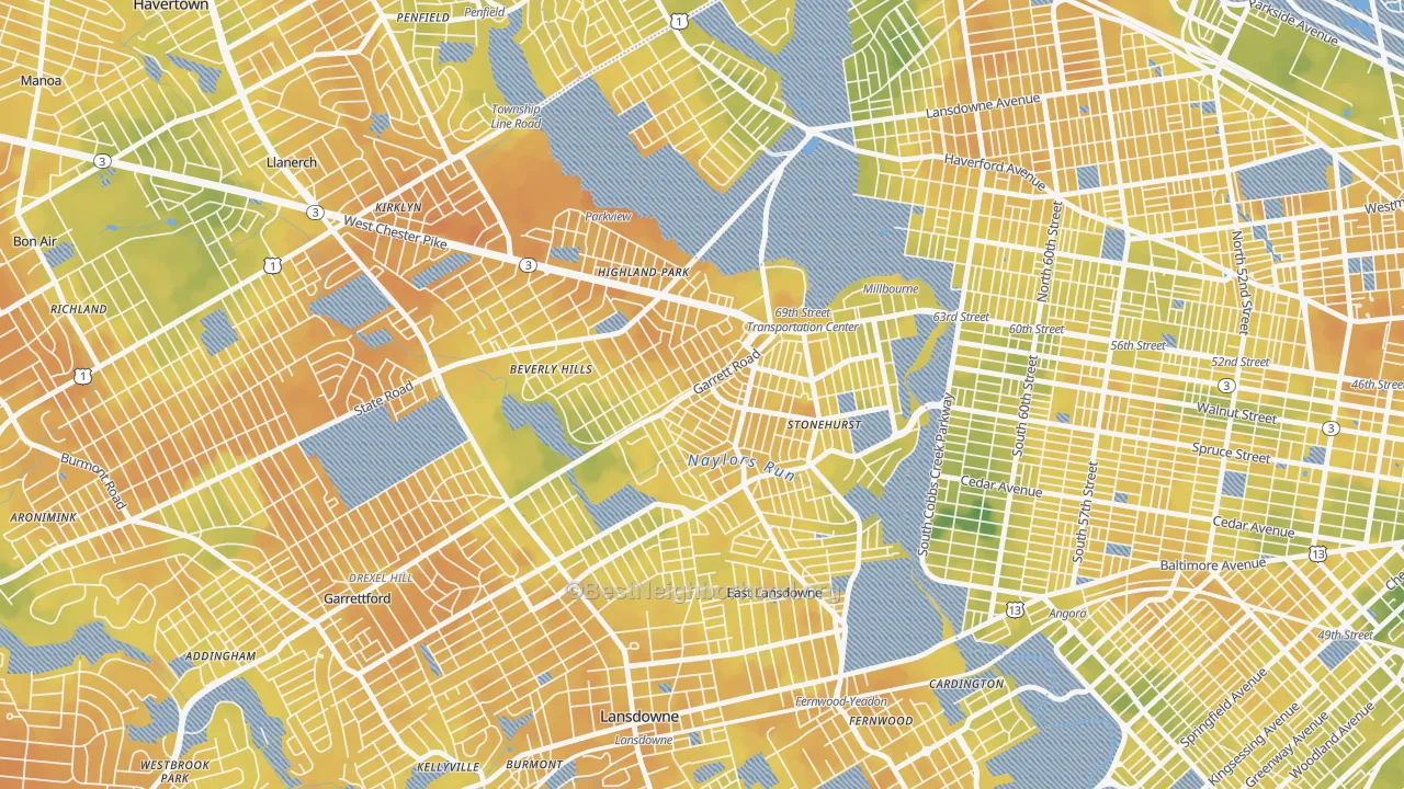 Bike Grade map of 19082, PA
