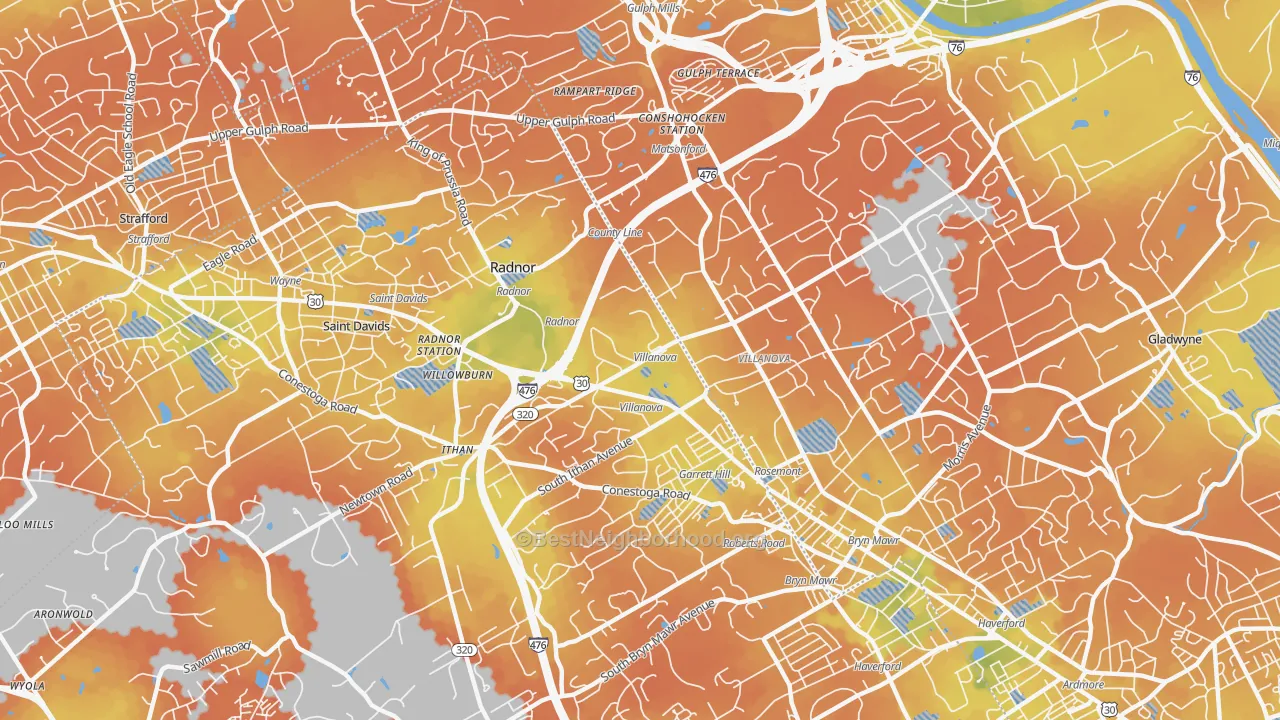 Bike Grade map of 19085, PA