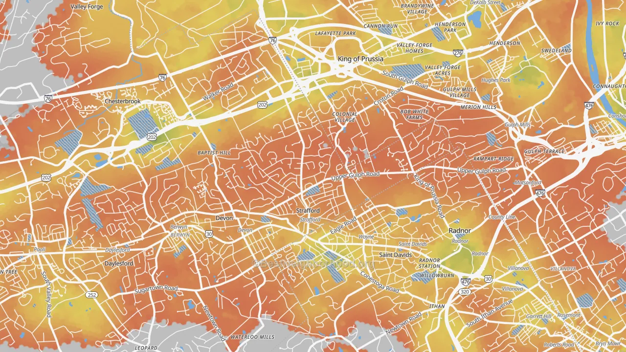 Bike Grade map of 19087, PA