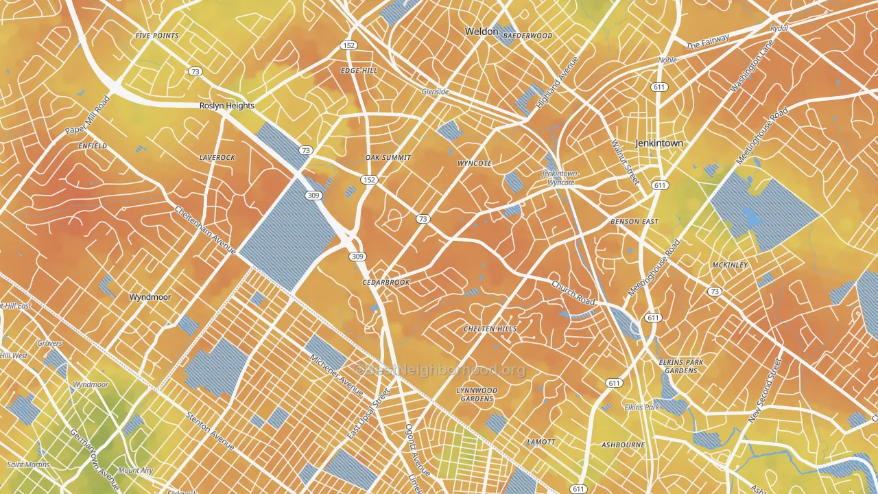 Bike Grade map of 19095, PA