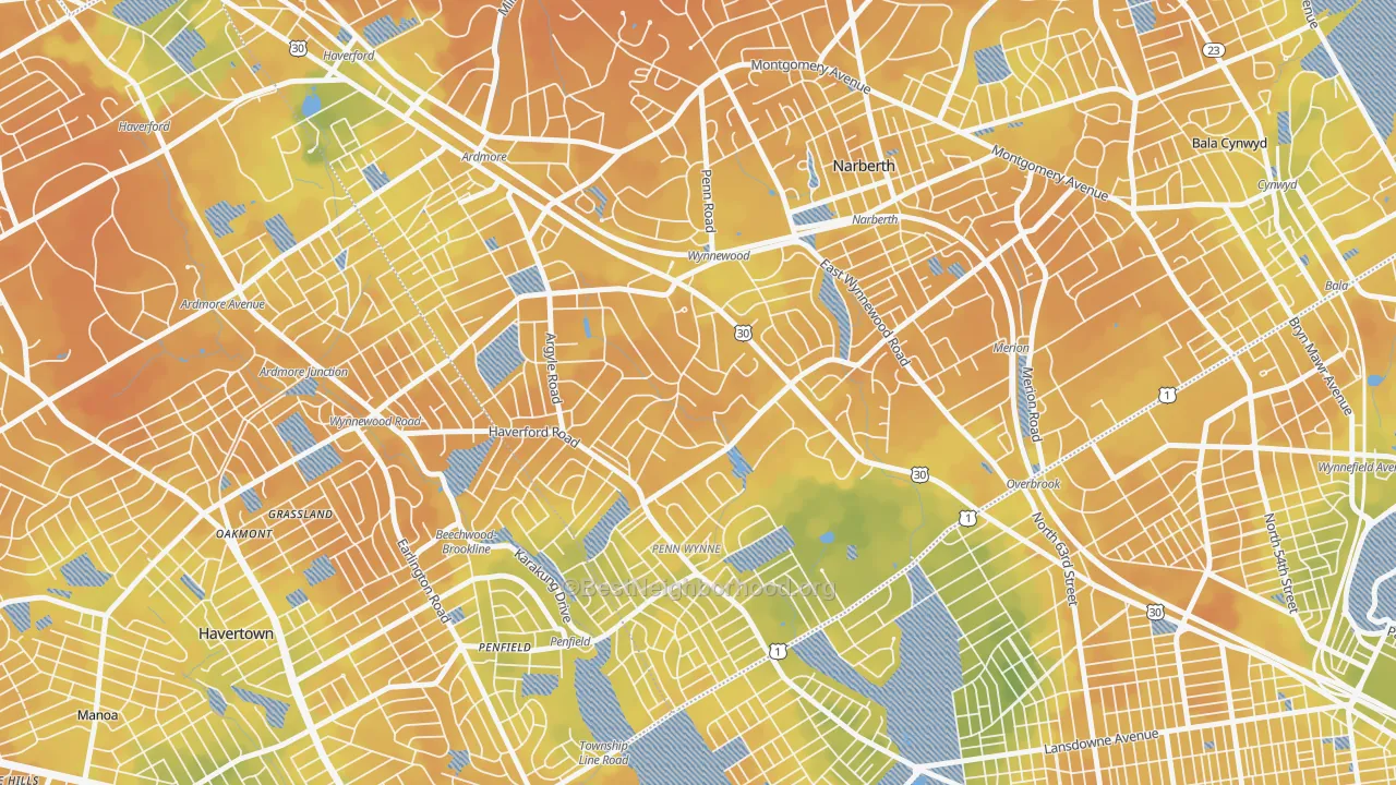 Bike Grade map of 19096, PA