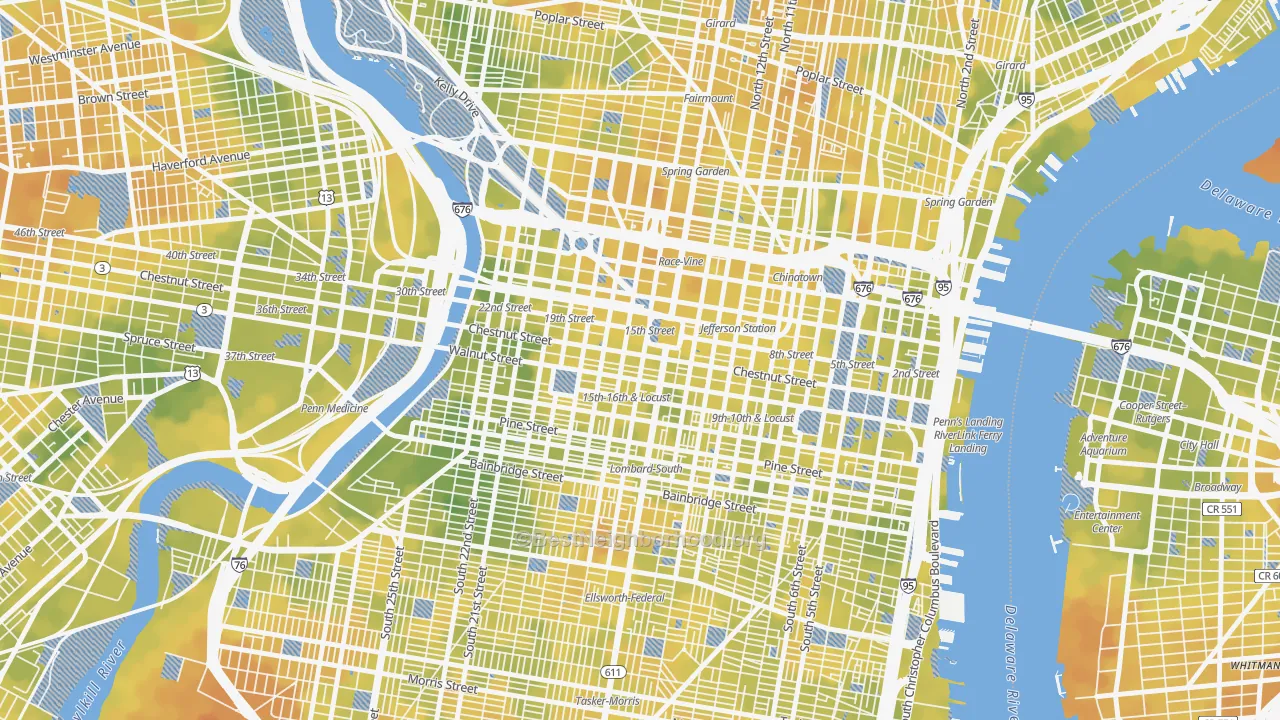 Bike Grade map of 19102, PA