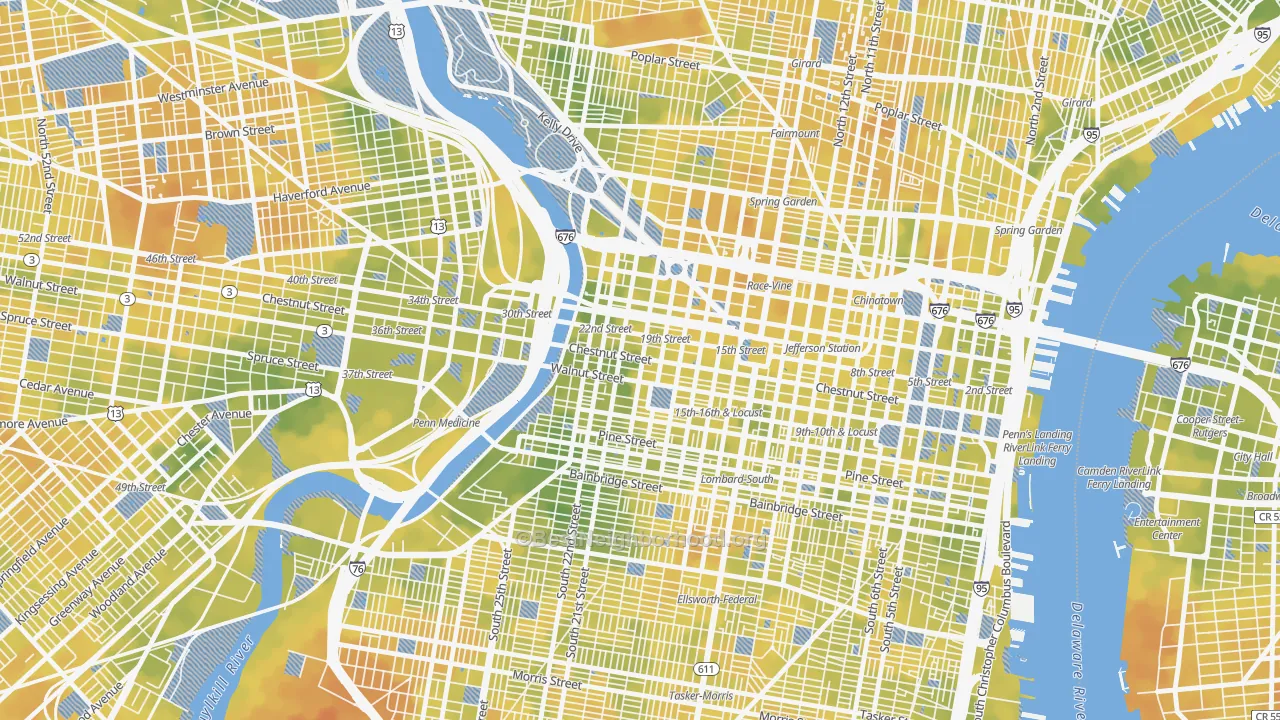 Bike Grade map of 19103, PA