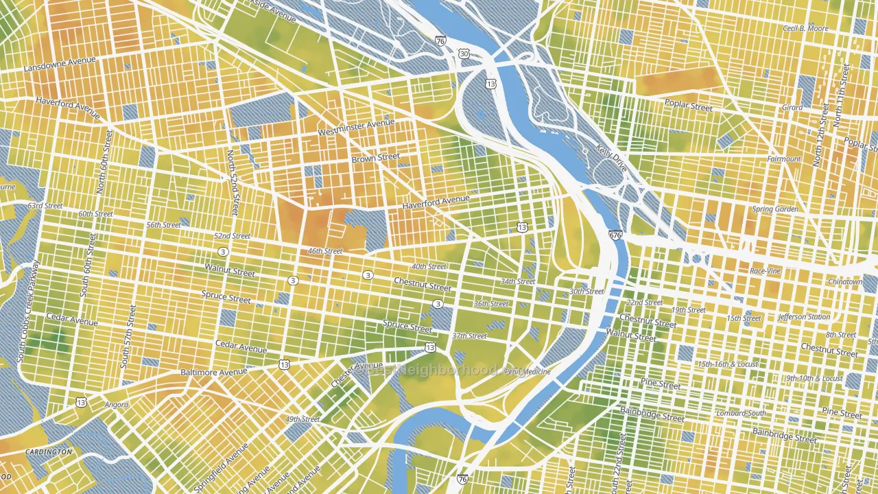 Bike Grade map of 19104, PA
