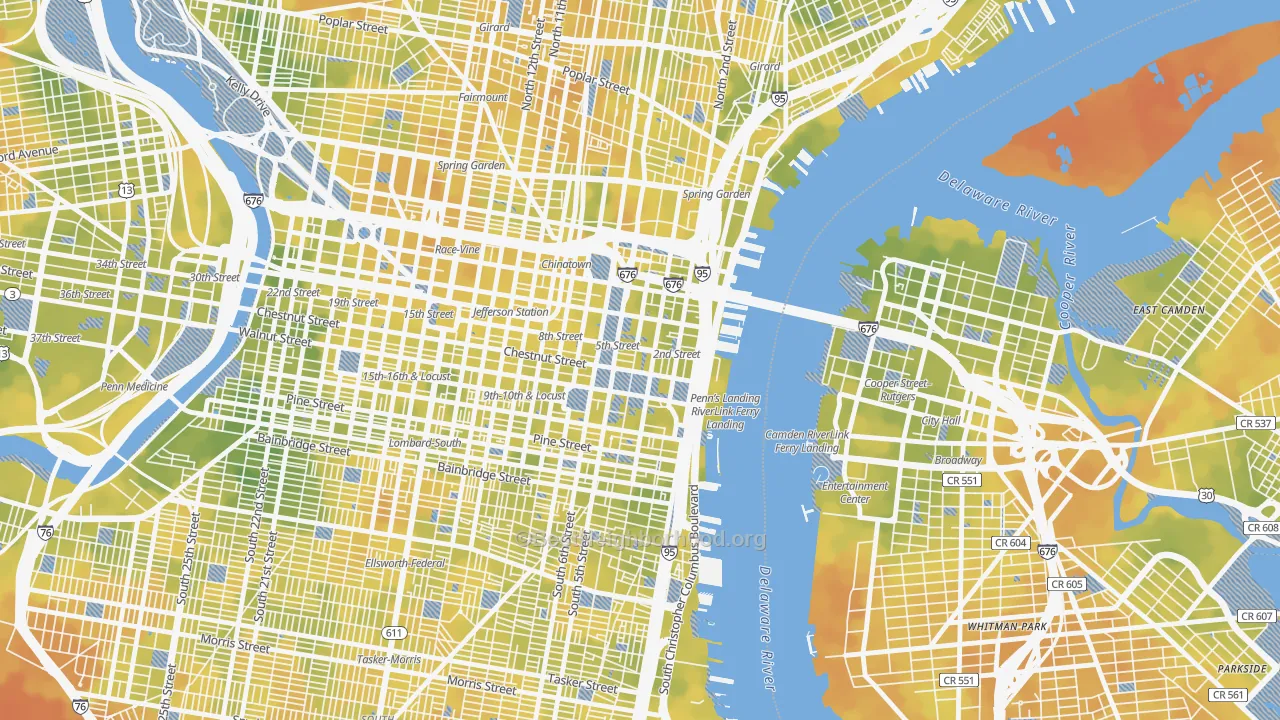 Bike Grade map of 19106, PA