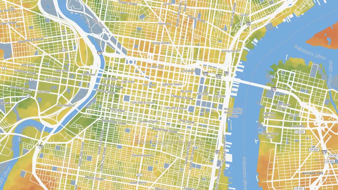 Bike Grade map of 19107, PA