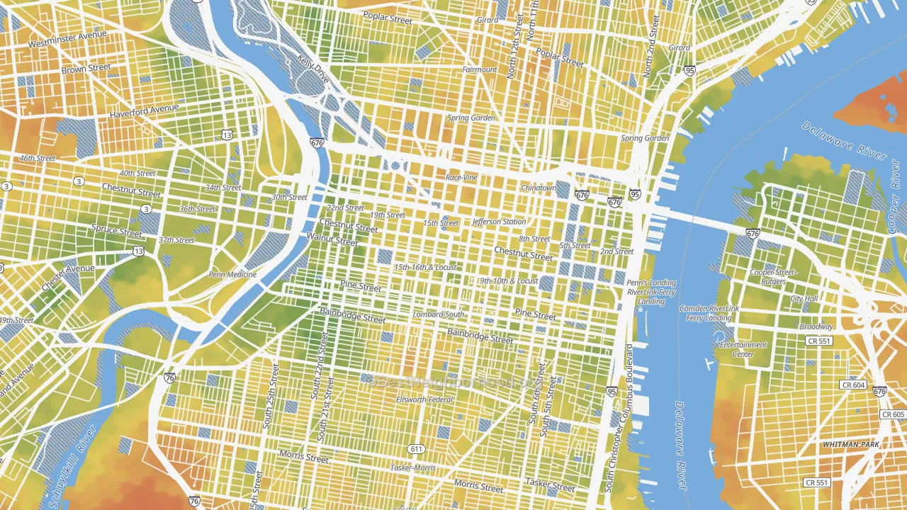Bike Grade map of 19109, PA