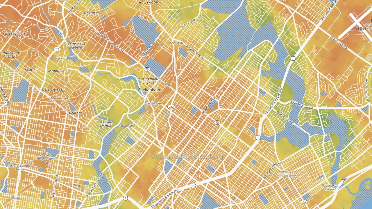 Bike Grade map of 19111, PA