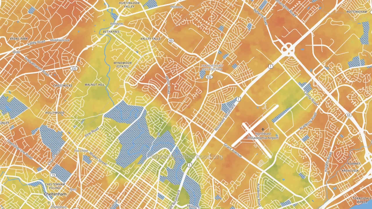 Bike Grade map of 19115, PA