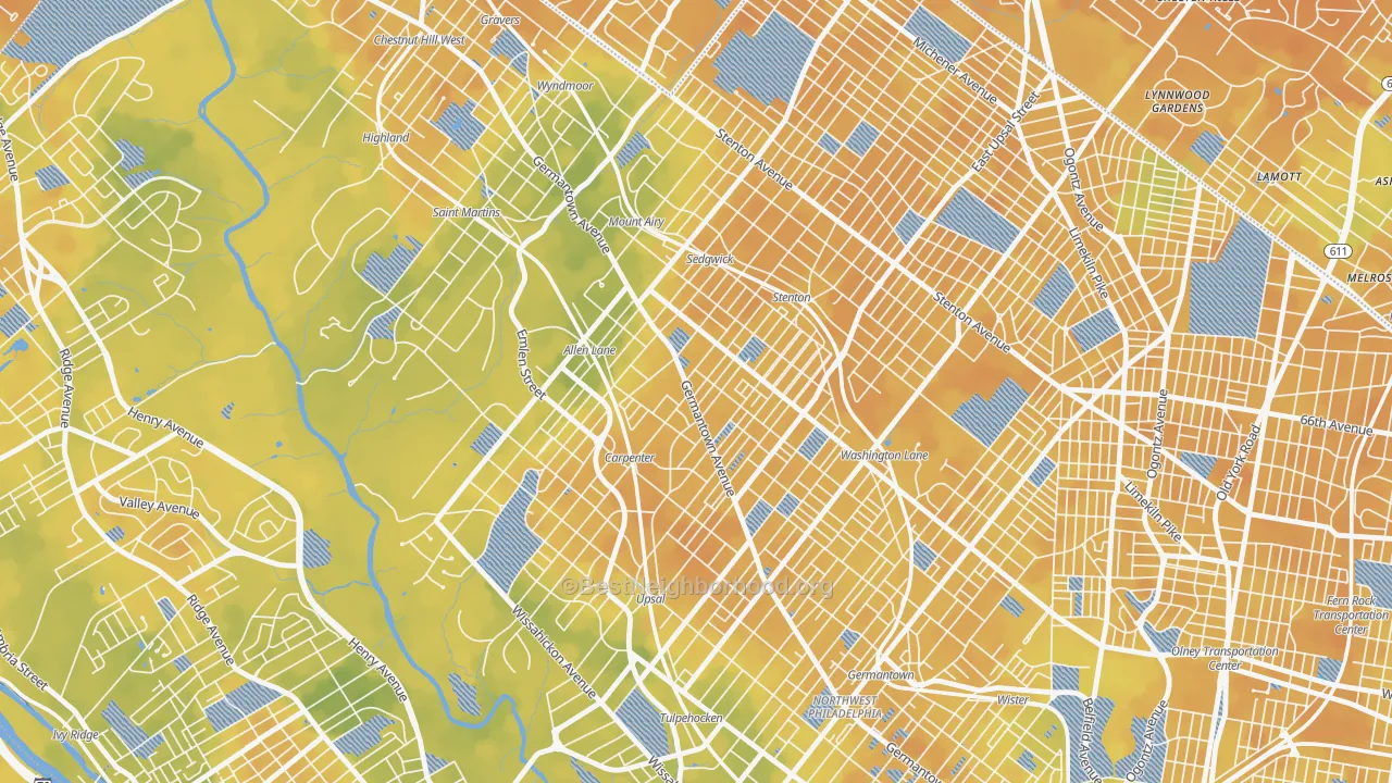 Bike Grade map of 19119, PA