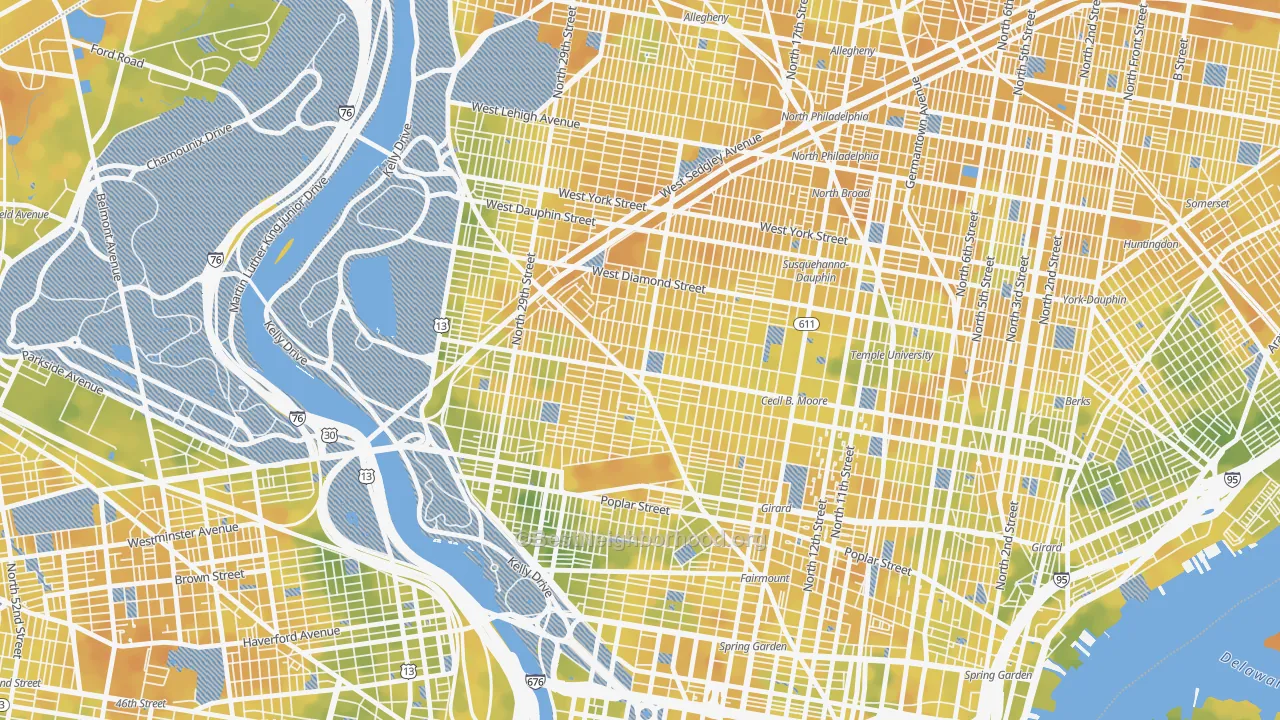 Bike Grade map of 19121, PA