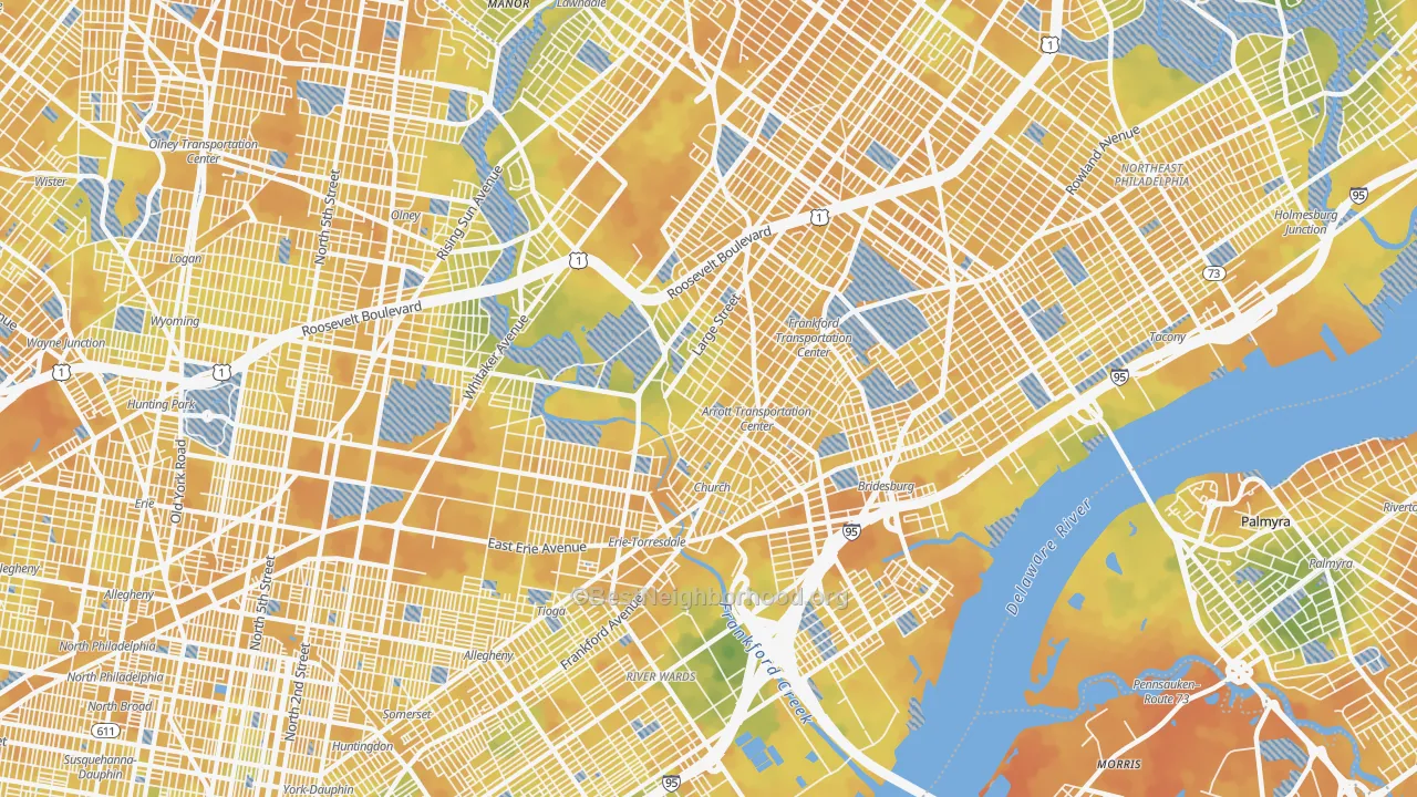 Bike Grade map of 19124, PA