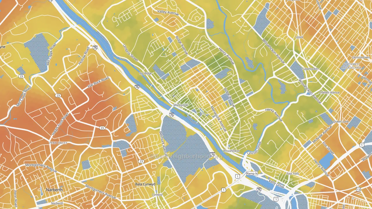 Bike Grade map of 19127, PA