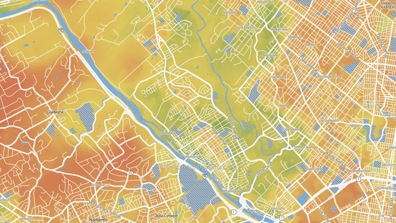 Bike Grade map of 19128, PA