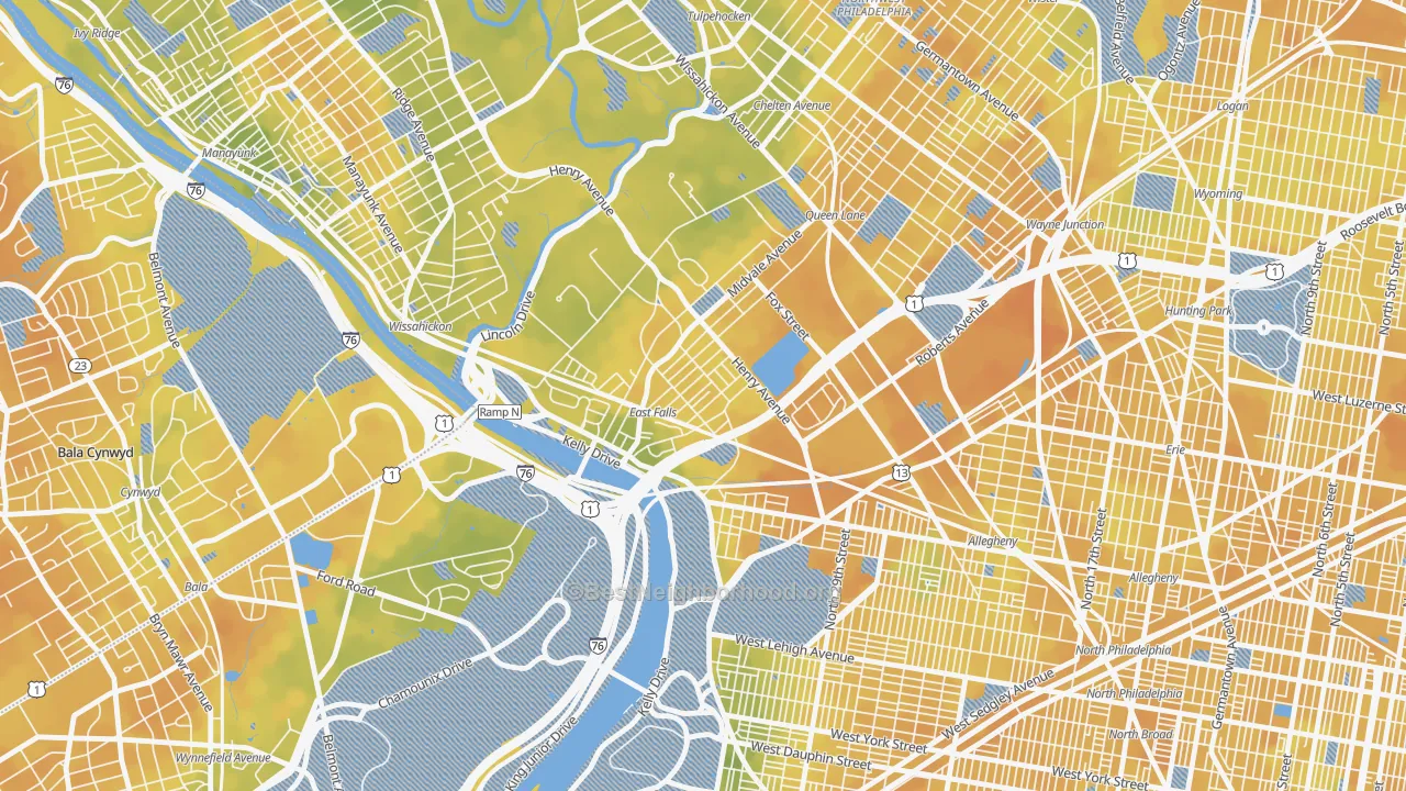 Bike Grade map of 19129, PA