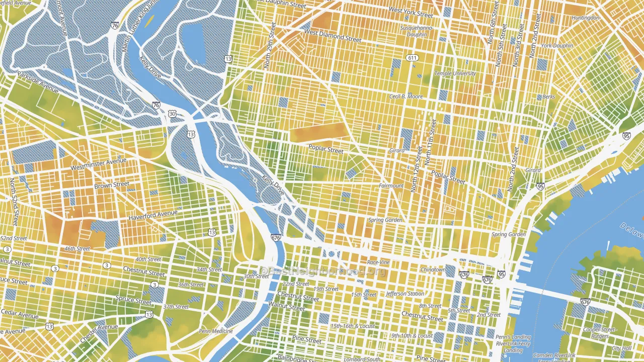 Bike Grade map of 19130, PA