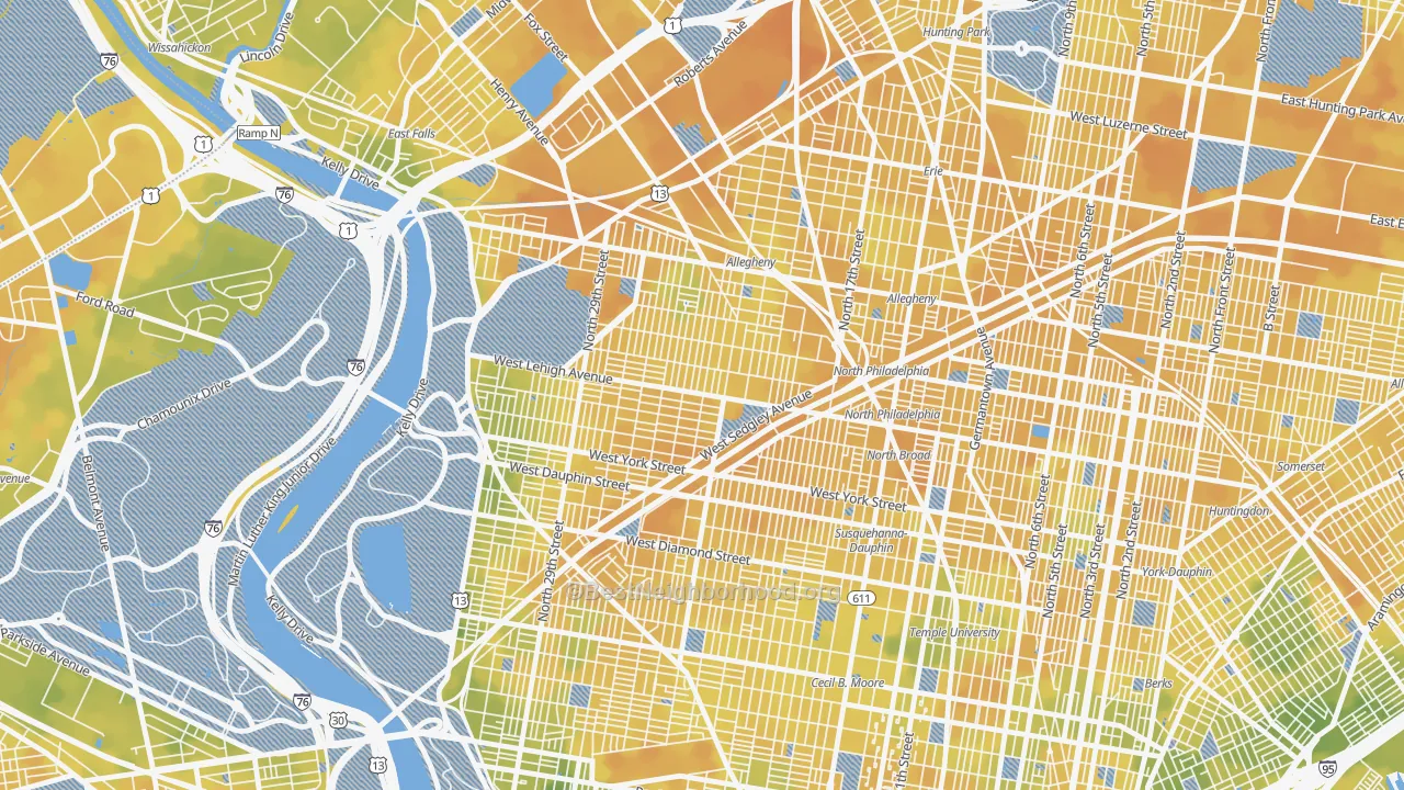 Bike Grade map of 19132, PA