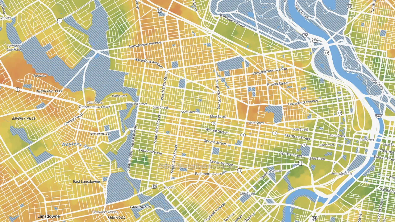 Bike Grade map of 19139, PA
