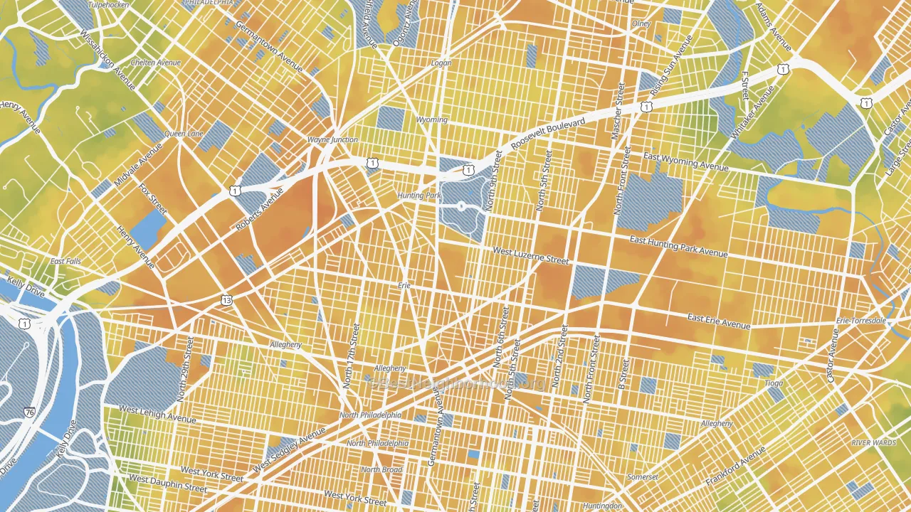 Bike Grade map of 19140, PA