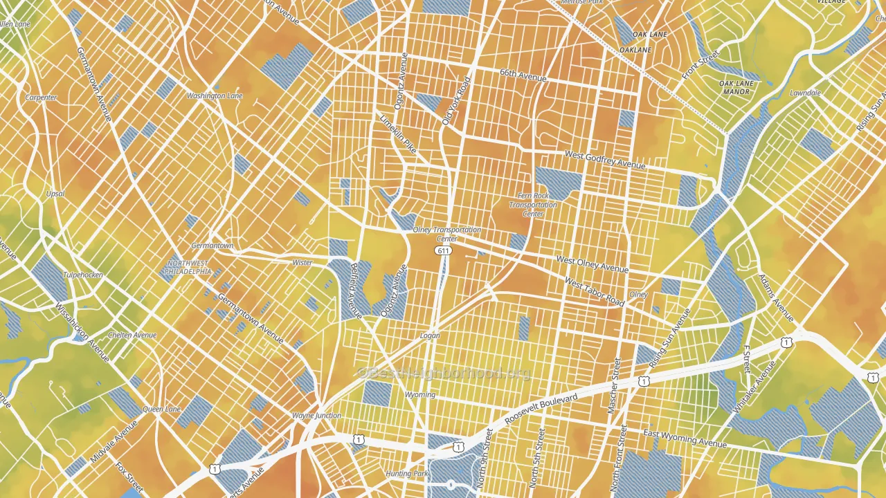Bike Grade map of 19141, PA