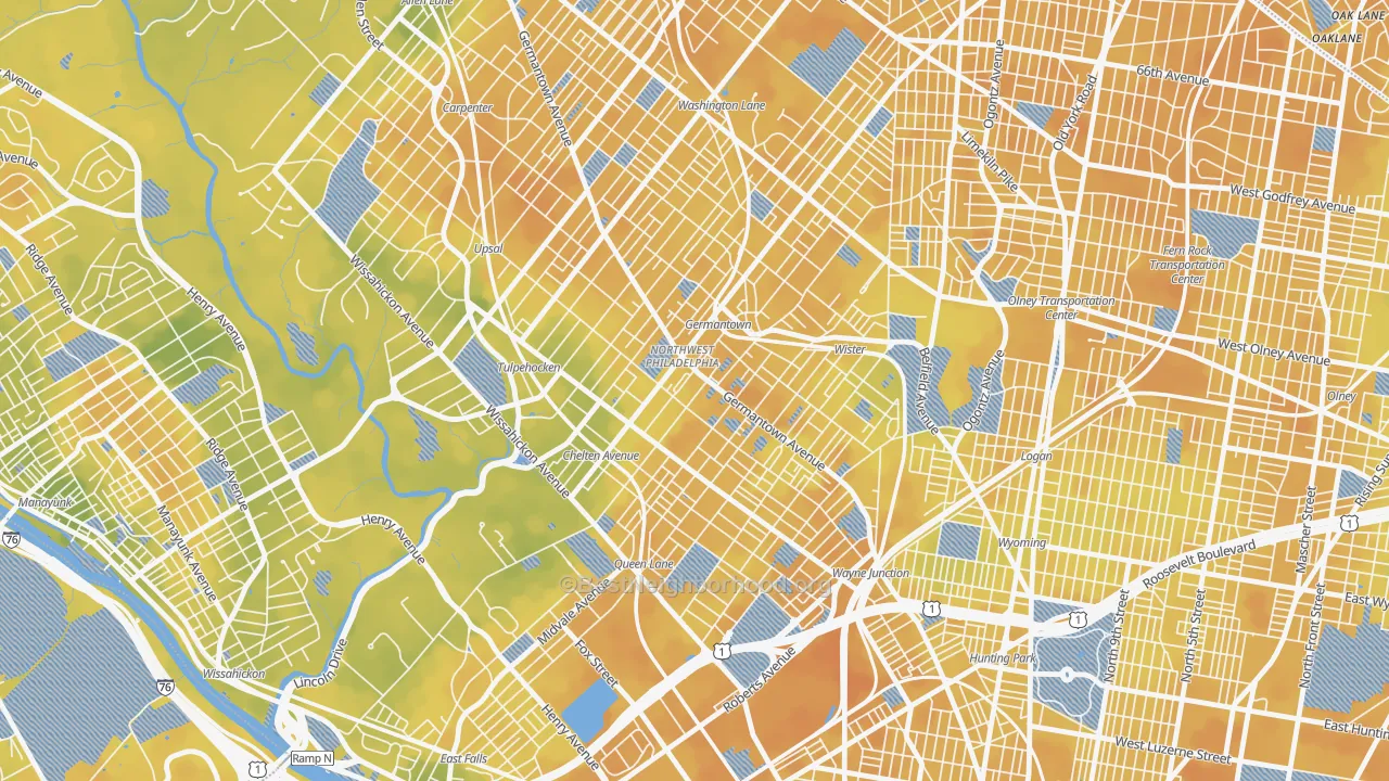 Bike Grade map of 19144, PA