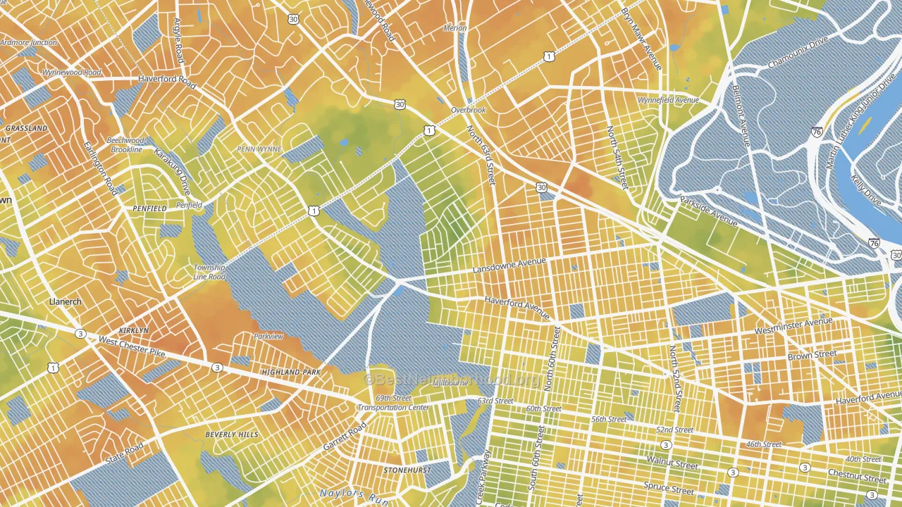 Bike Grade map of 19151, PA