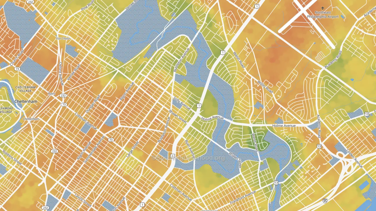 Bike Grade map of 19152, PA