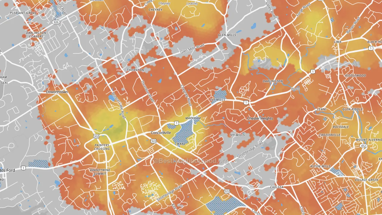 Bike Grade map of 19342, PA