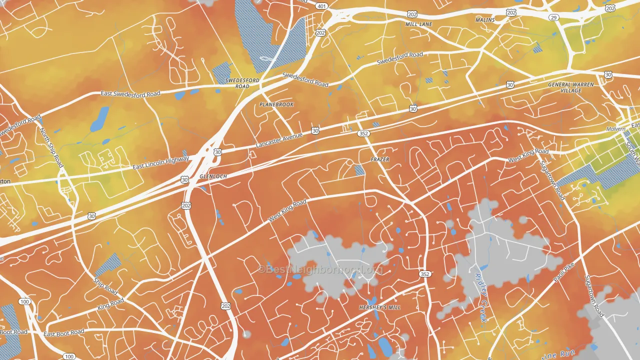 Bike Grade map of 19345, PA