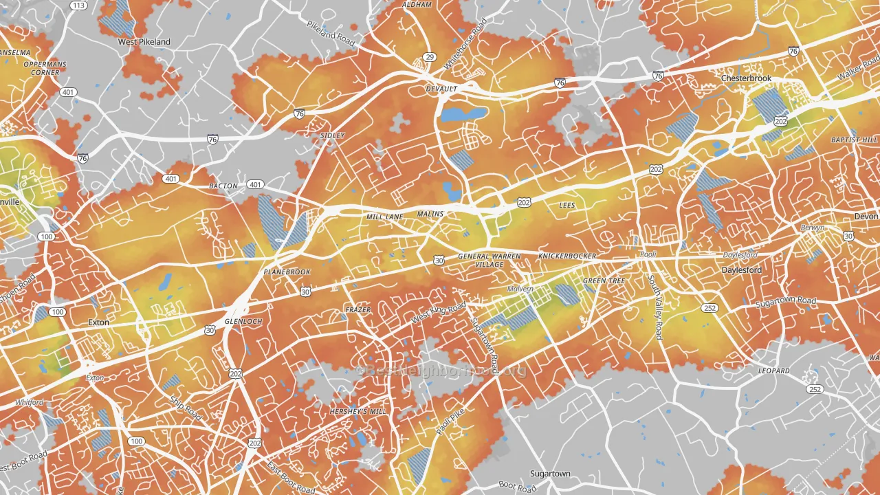 Bike Grade map of 19355, PA