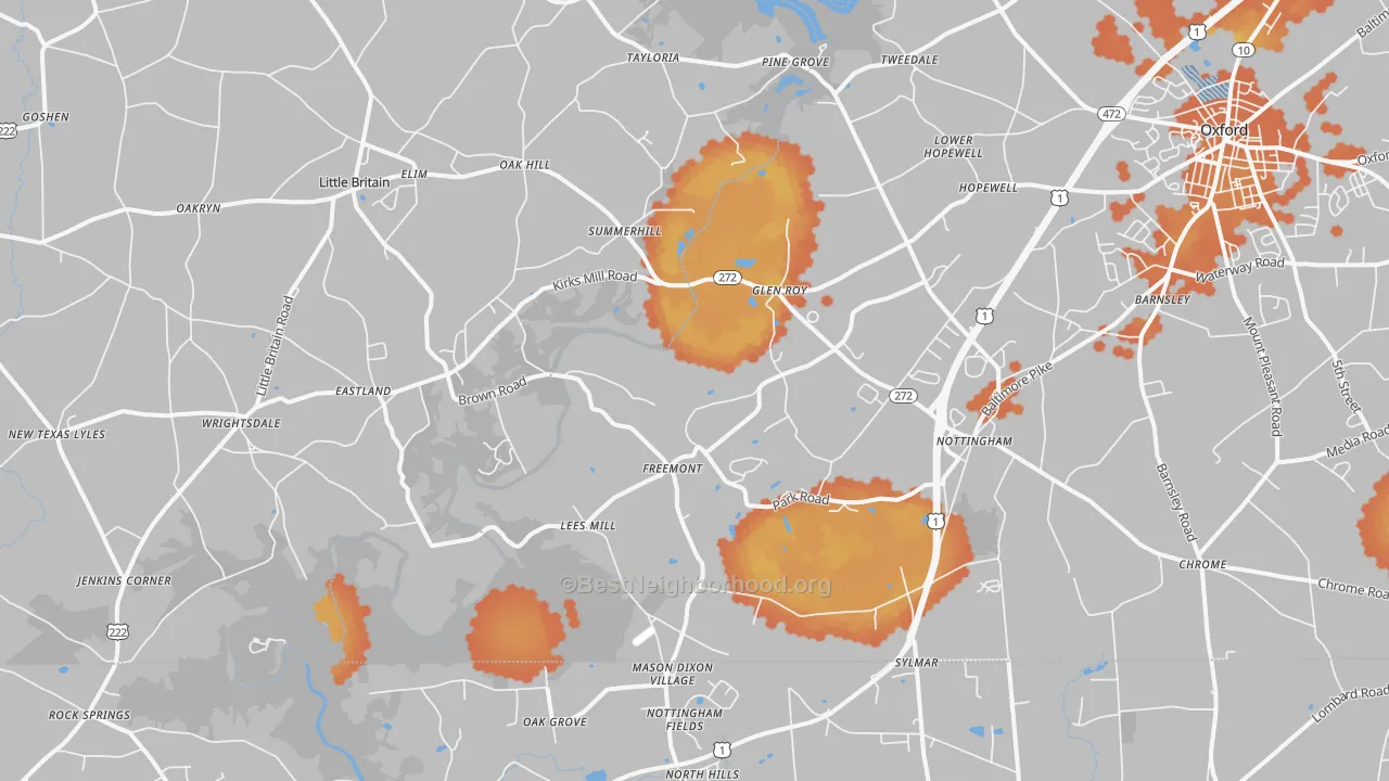 Bike Grade map of 19362, PA