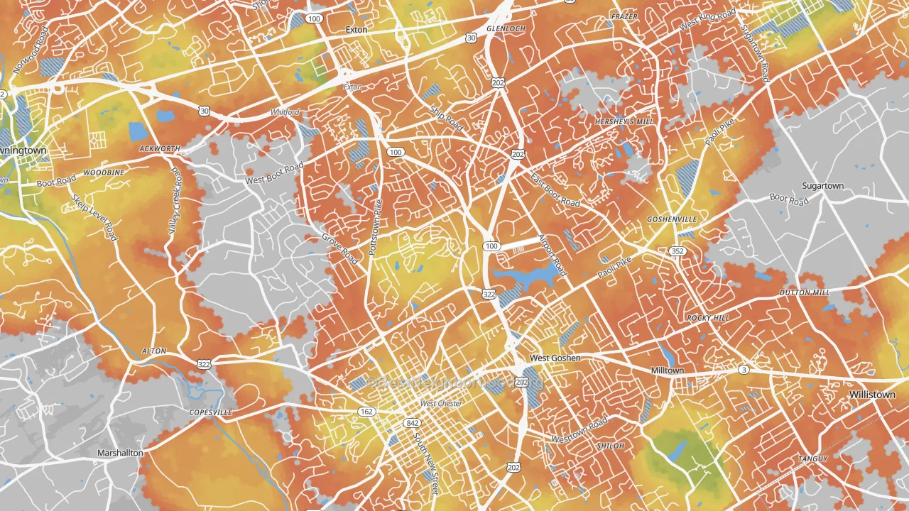 Bike Grade map of 19380, PA