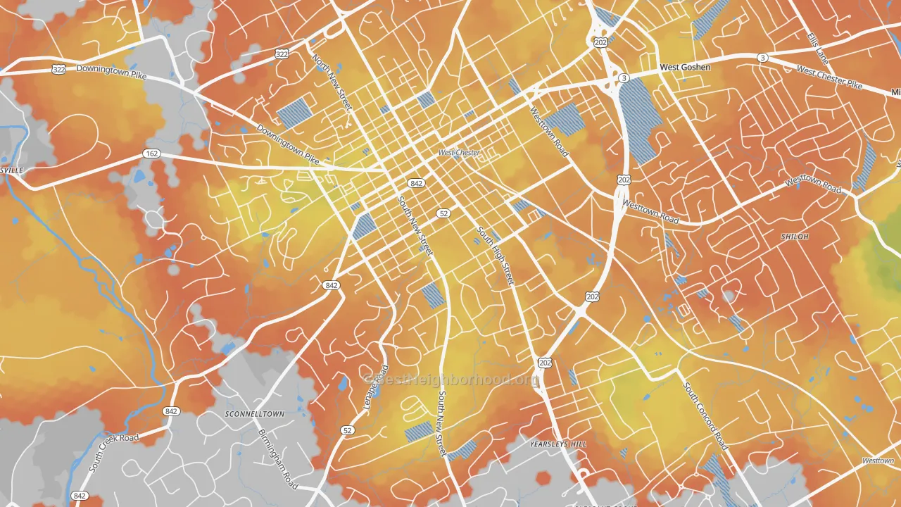 Bike Grade map of 19383, PA