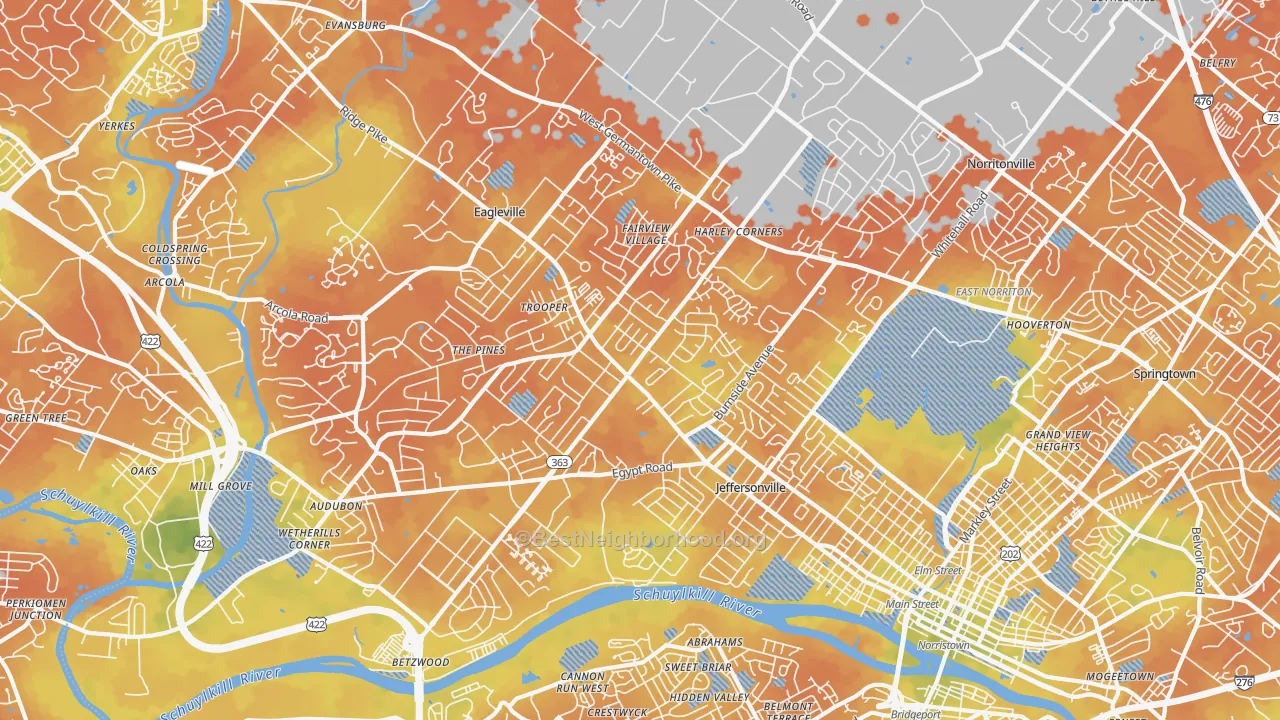 Bike Grade map of 19403, PA