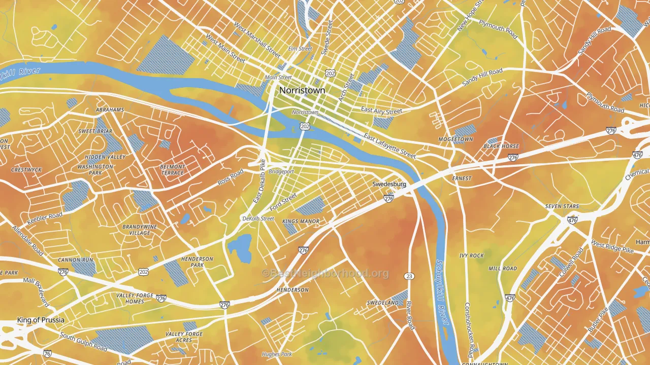 Bike Grade map of 19405, PA