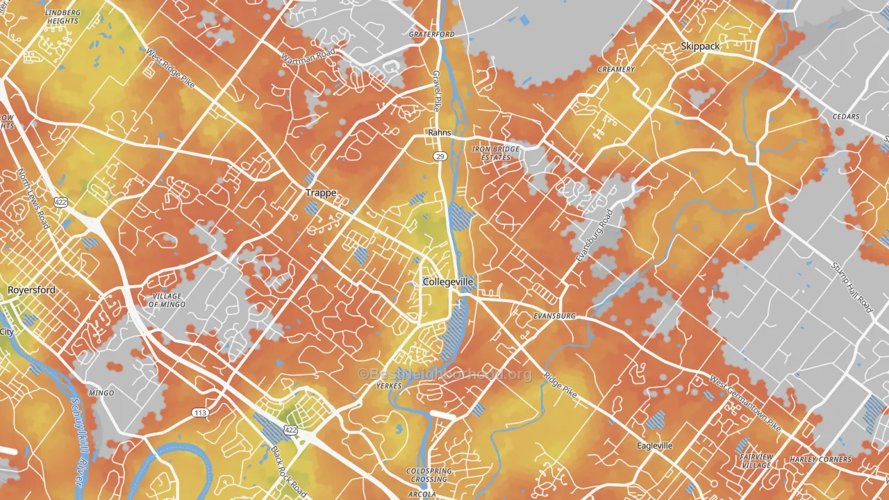 Bike Grade map of 19426, PA