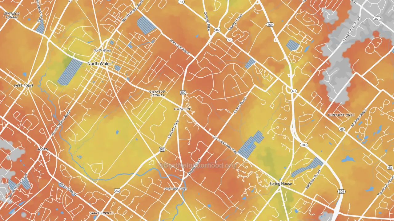 Bike Grade map of 19436, PA
