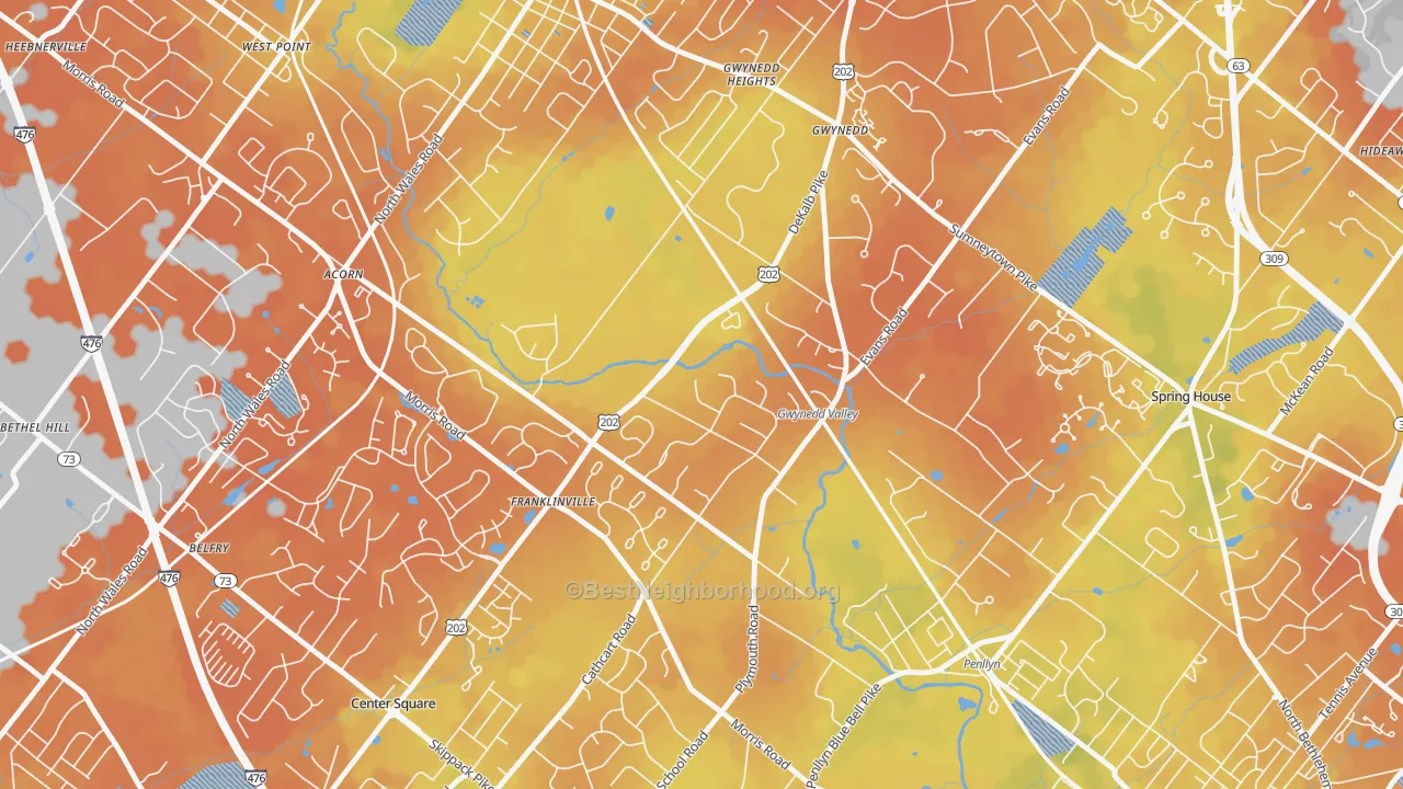 Bike Grade map of 19437, PA