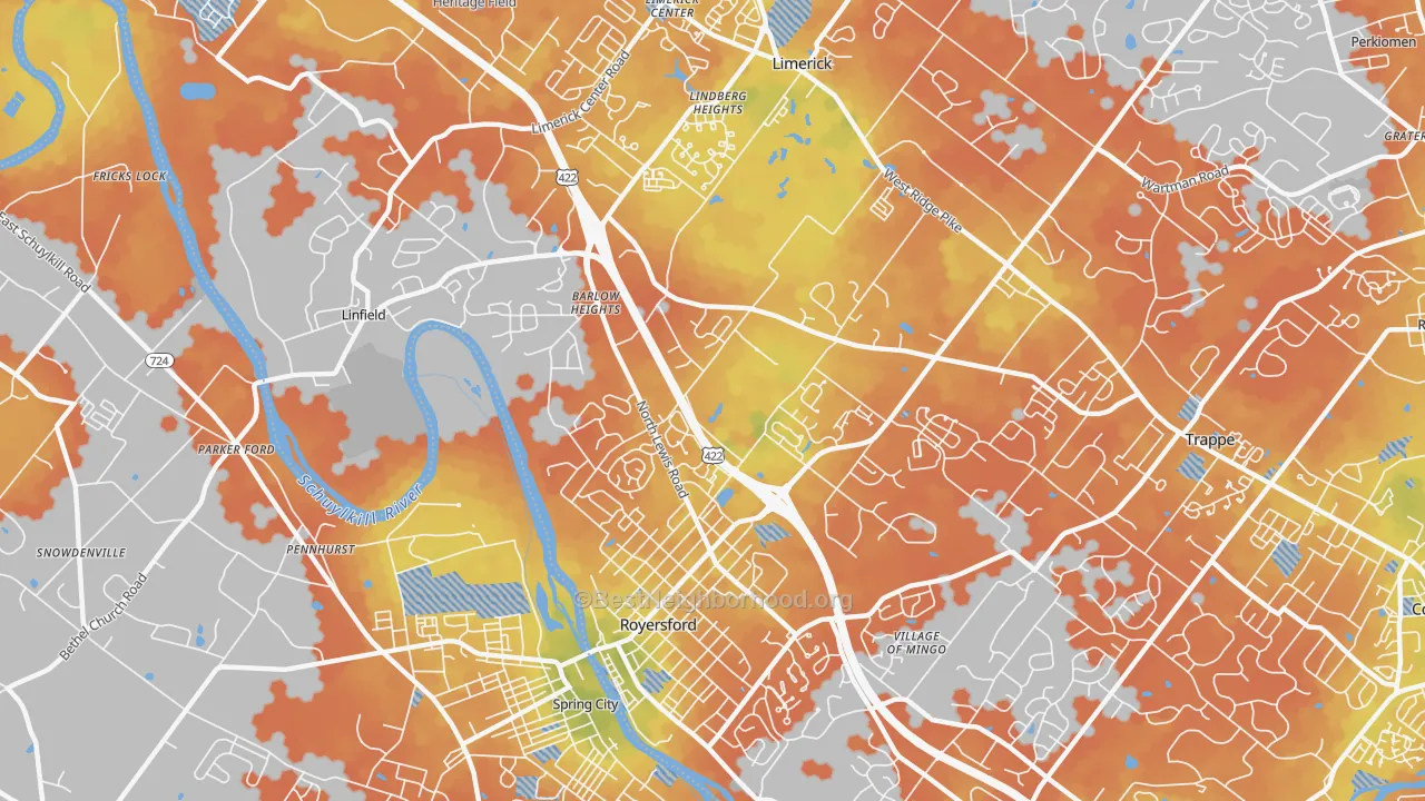 Bike Grade map of 19468, PA