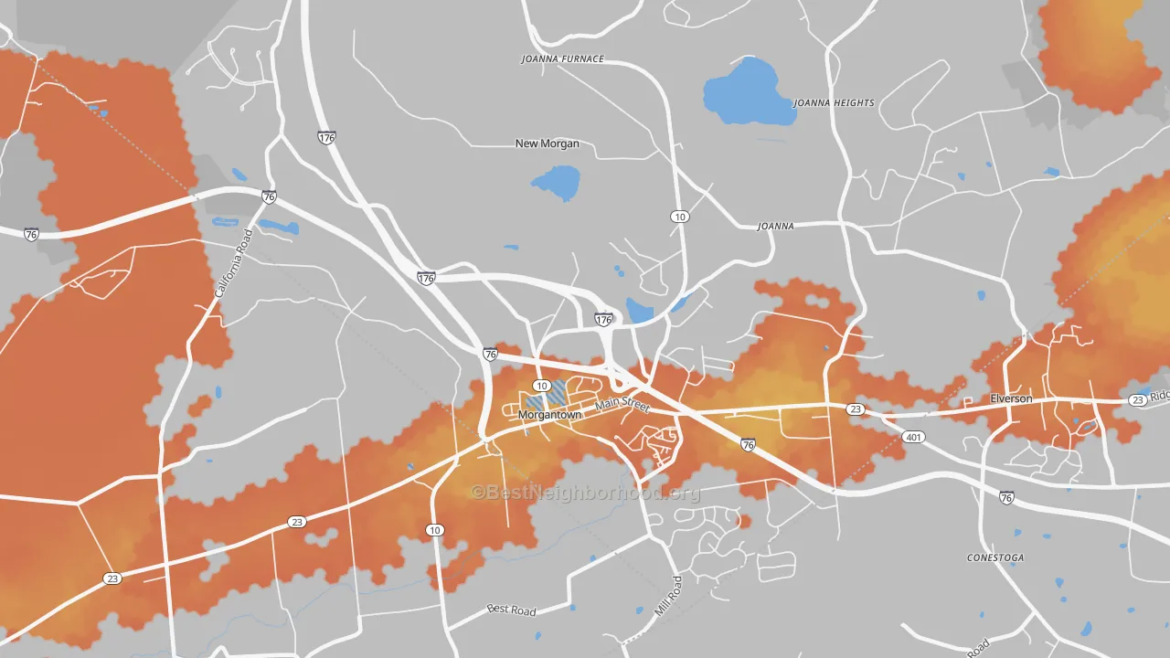 Bike Grade map of 19543, PA