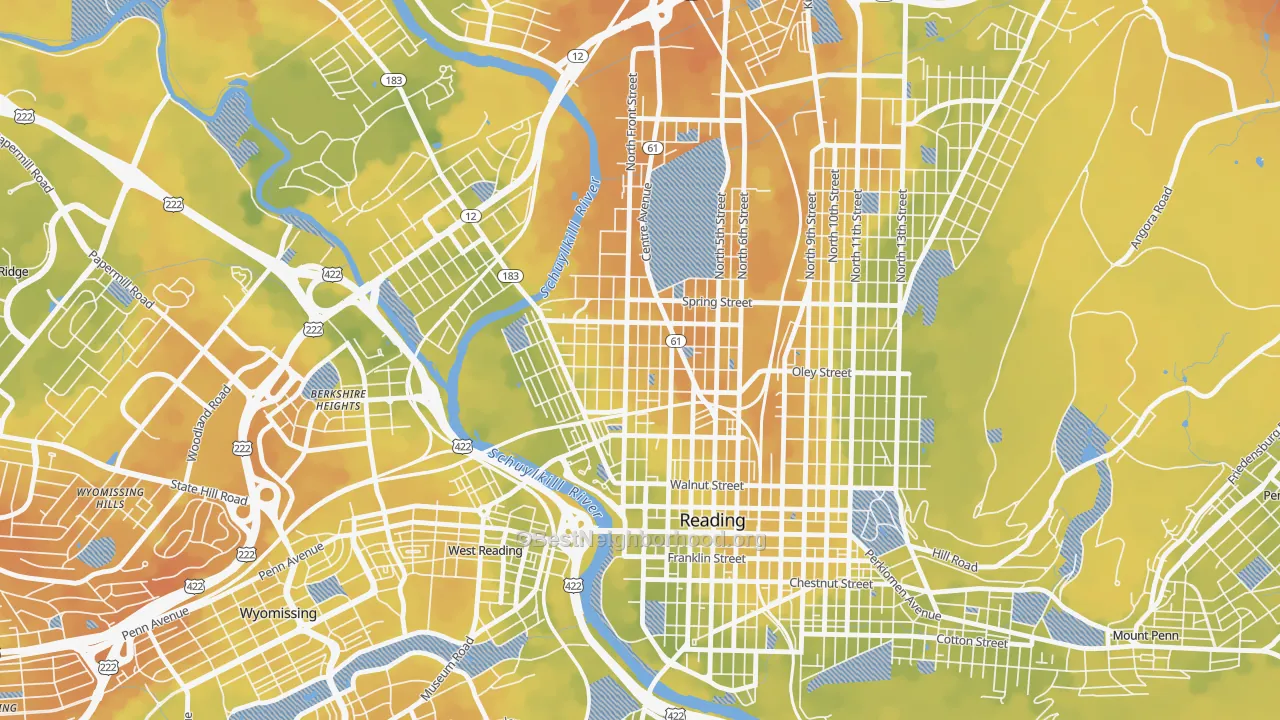 Bike Grade map of 19601, PA