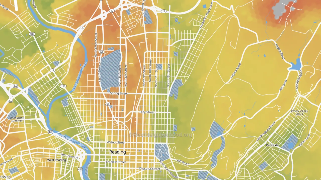 Bike Grade map of 19604, PA