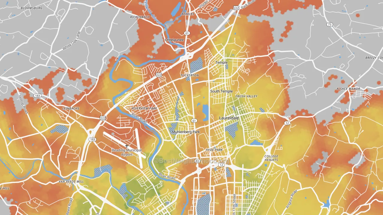 Bike Grade map of 19605, PA