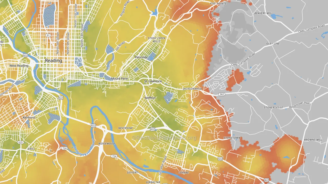 Bike Grade map of 19606, PA