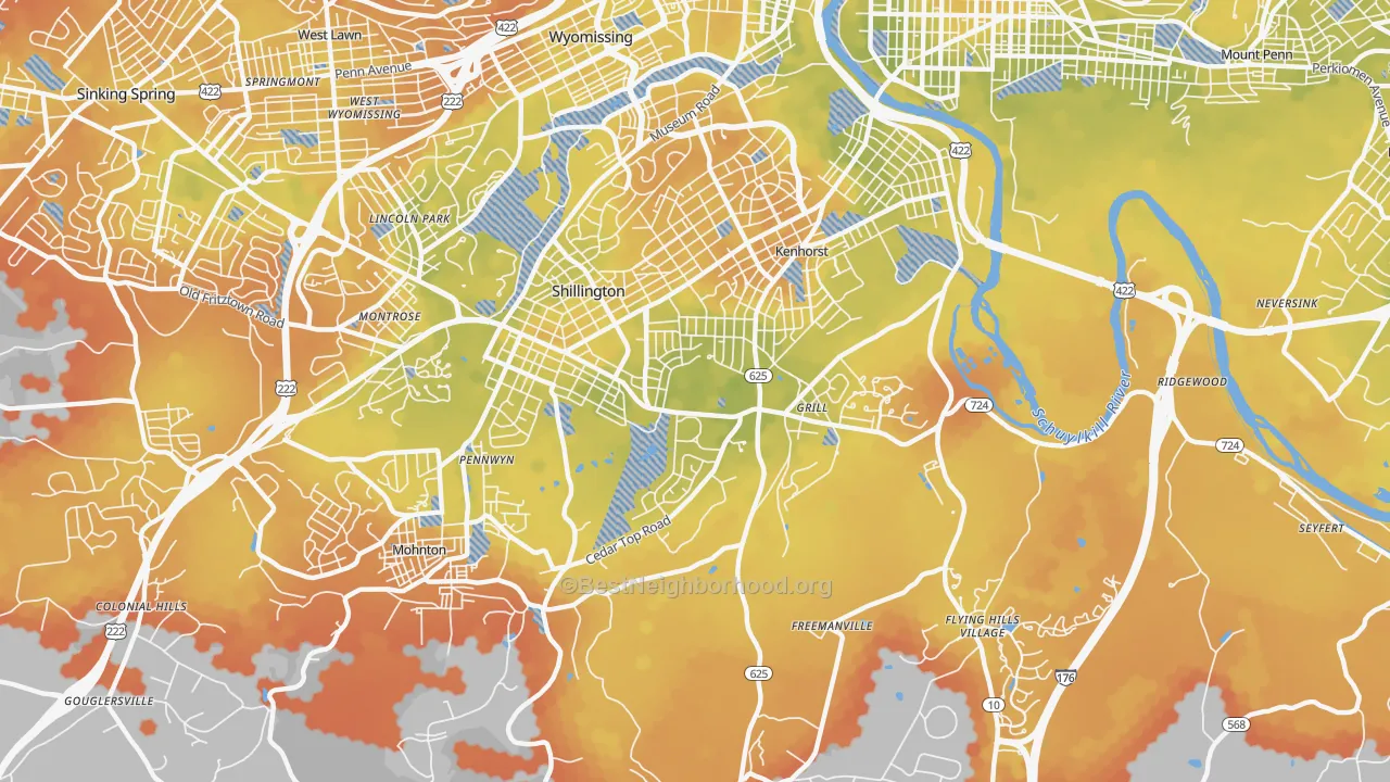 Bike Grade map of 19607, PA