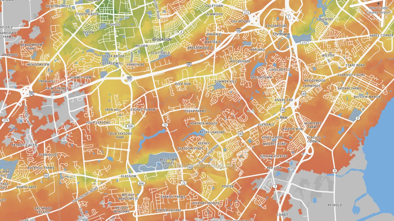 Bike Grade map of 19702, DE