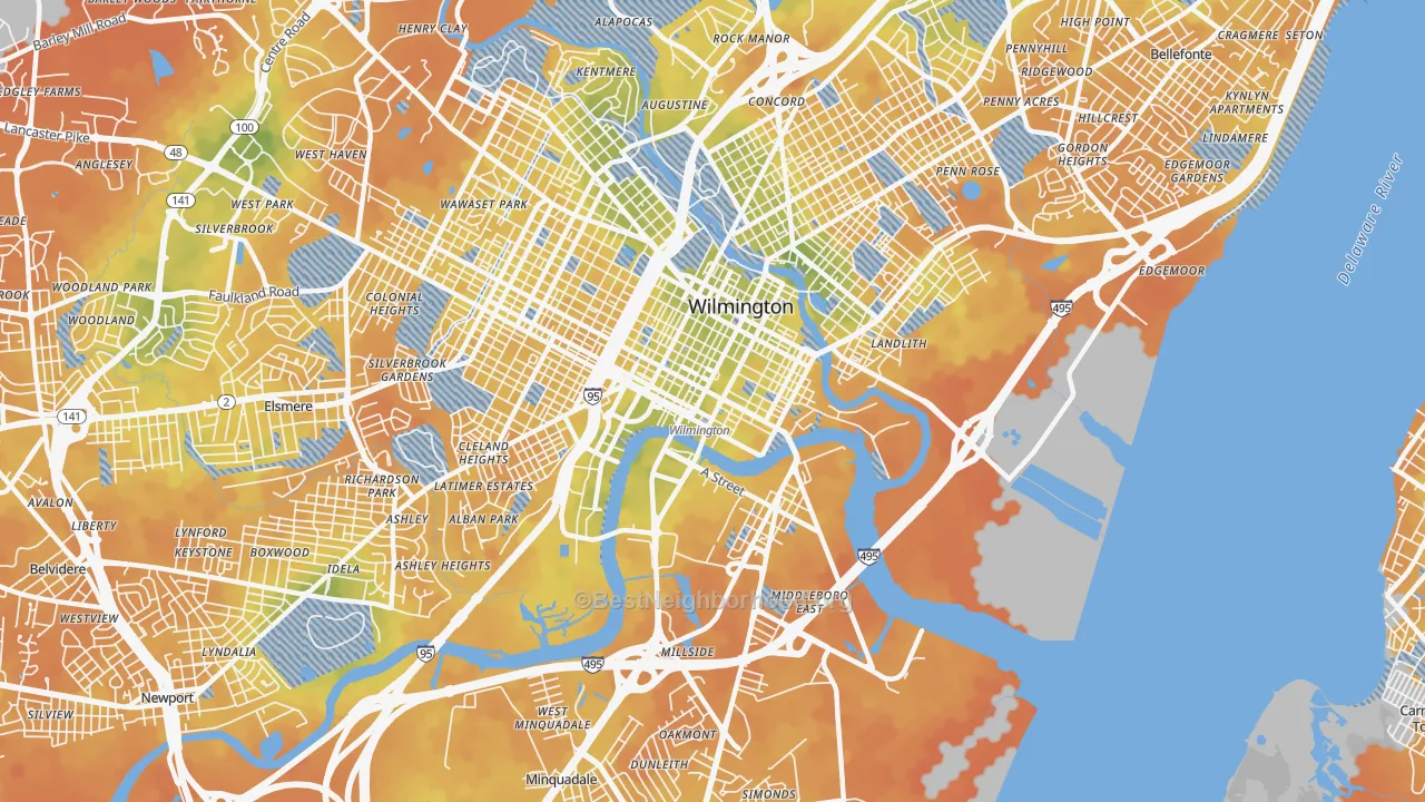 Bike Grade map of 19801, DE