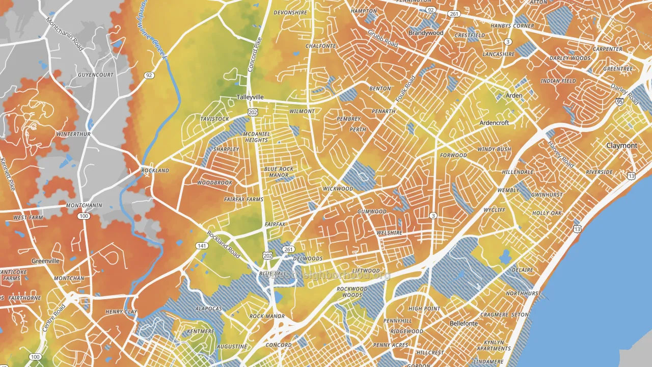 Bike Grade map of 19803, DE